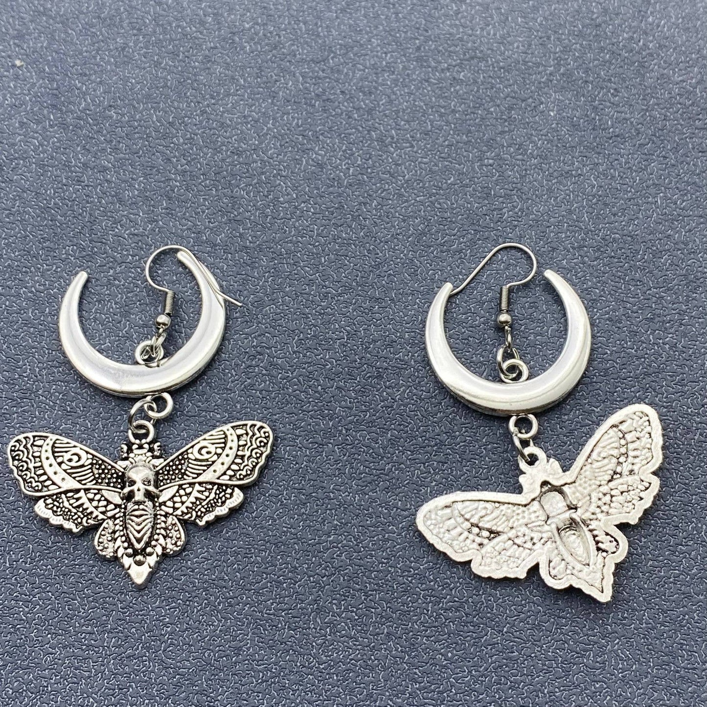 Gothic Style Moth & Moon Dangle Earrings - GT