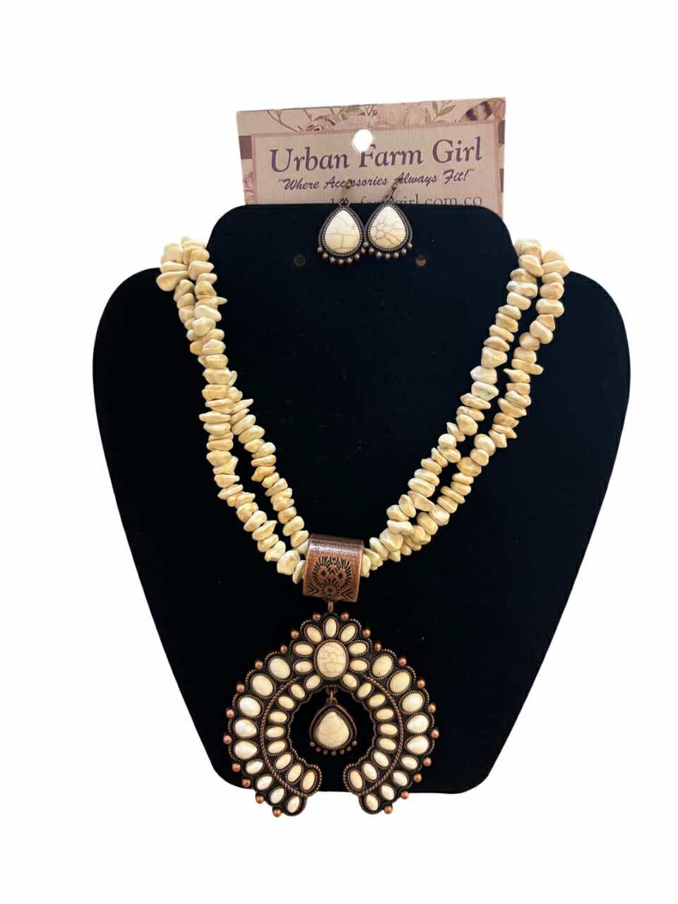 White Stone Earrings & Necklace Set