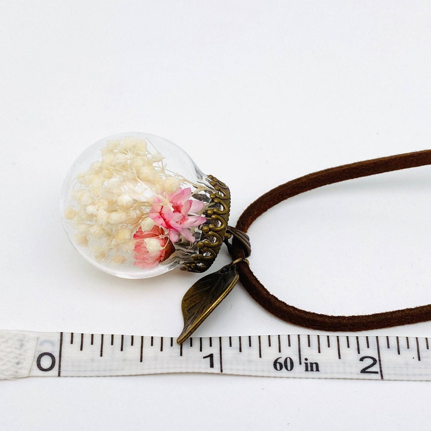 Pink Baby's Breath Glass Ball Pendant Necklace - PDF