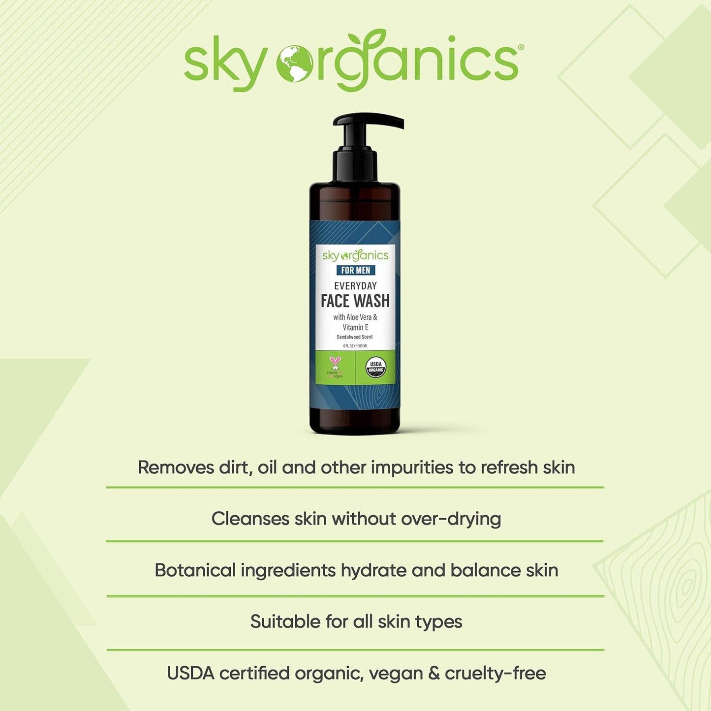 Sky Organics For Men  Everyday Face Wash - 6 Oz.