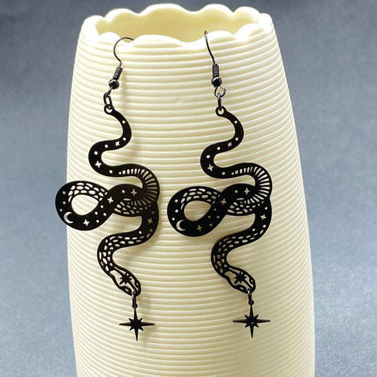 Black Snake Dangle Earrings - GT