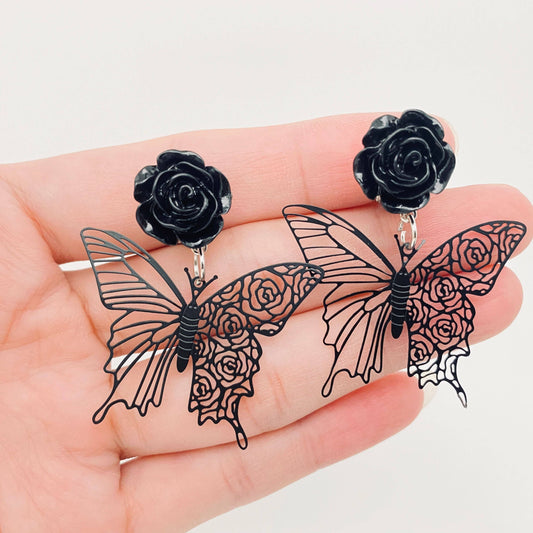 Gothic Black Rose Hollow Butterfly Pattern  Ear Clip - GT
