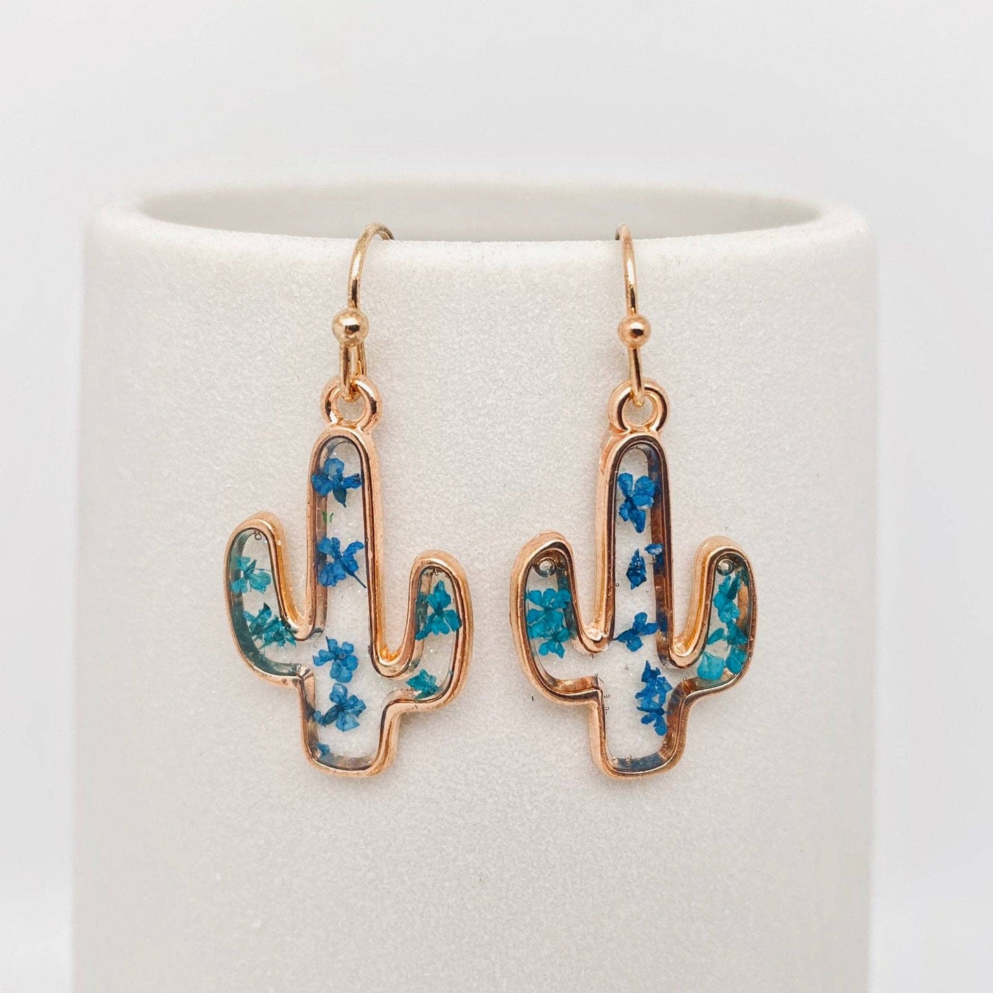 Queen Anne's Lace Cactus Charm Pressed Flower Earrings - PDF