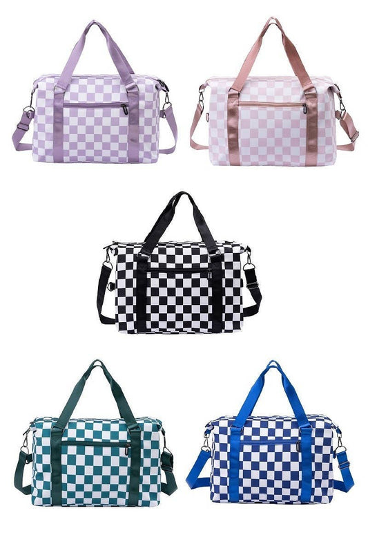 Large Capacity Checkered Travel Duffle Strap