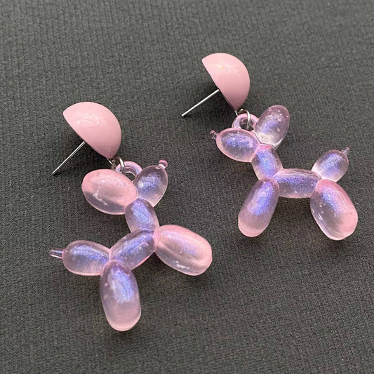 Pink Resin Balloon Dog Dangle Earrings - YK