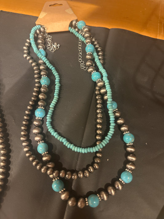 Metal and turquoise multi necklace
