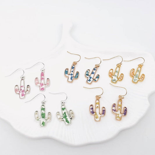Queen Anne's Lace Cactus Charm Pressed Flower Earrings - PDF