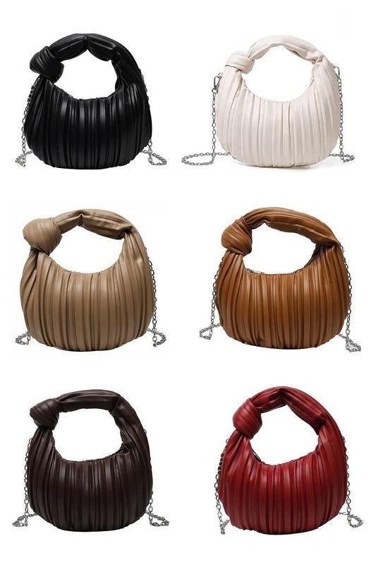 Vegan Leather Hobo Pleated Shoulder Handbag