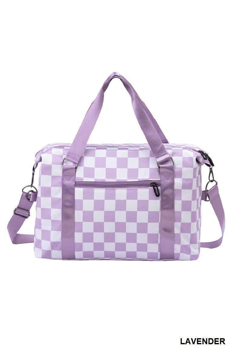 Large Capacity Checkered Travel Duffle Strap