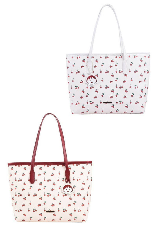 Cherry Print Vegan Leather Commuter Tote Bag