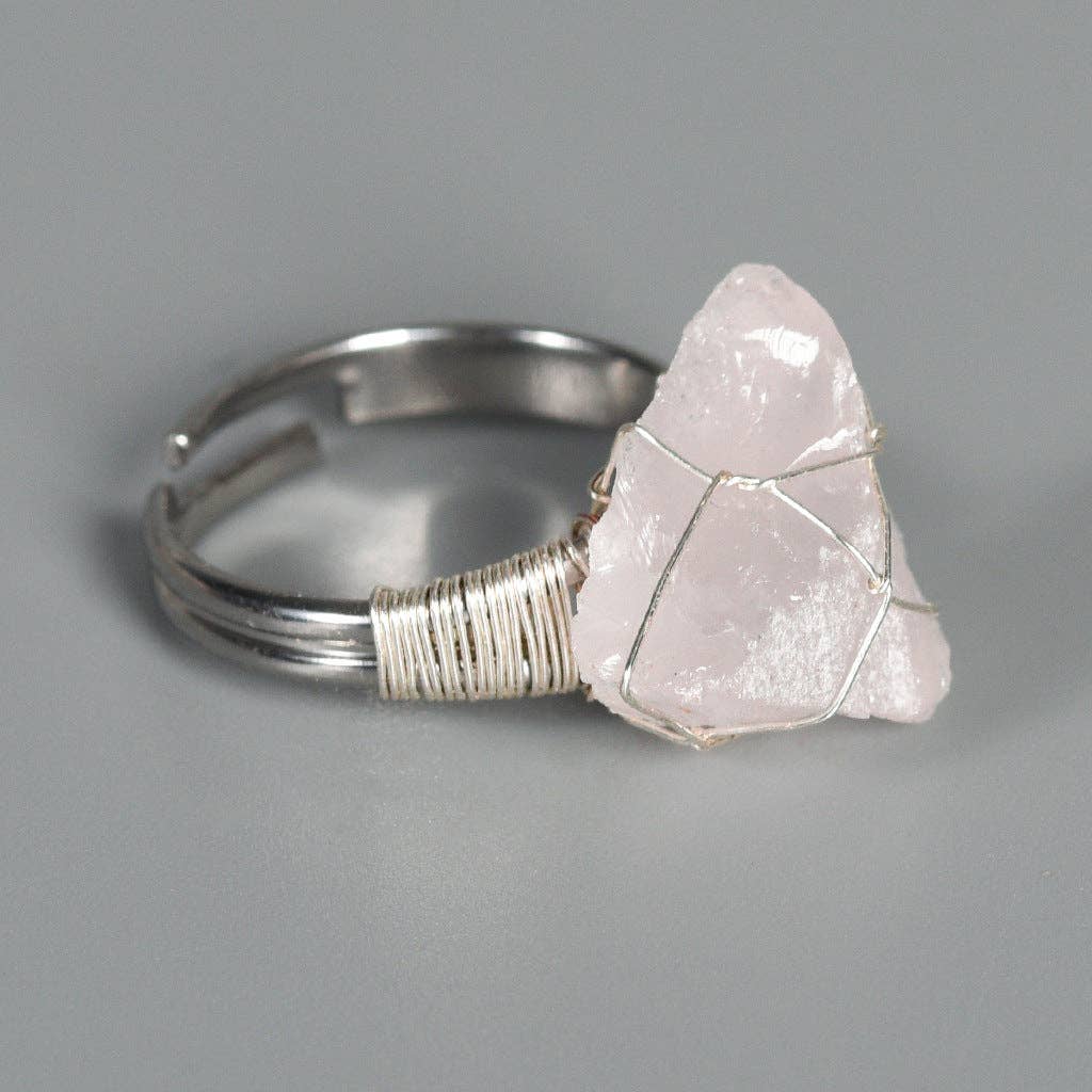 Natural Irregular Rough Stone Wound Copper Wire Ring
