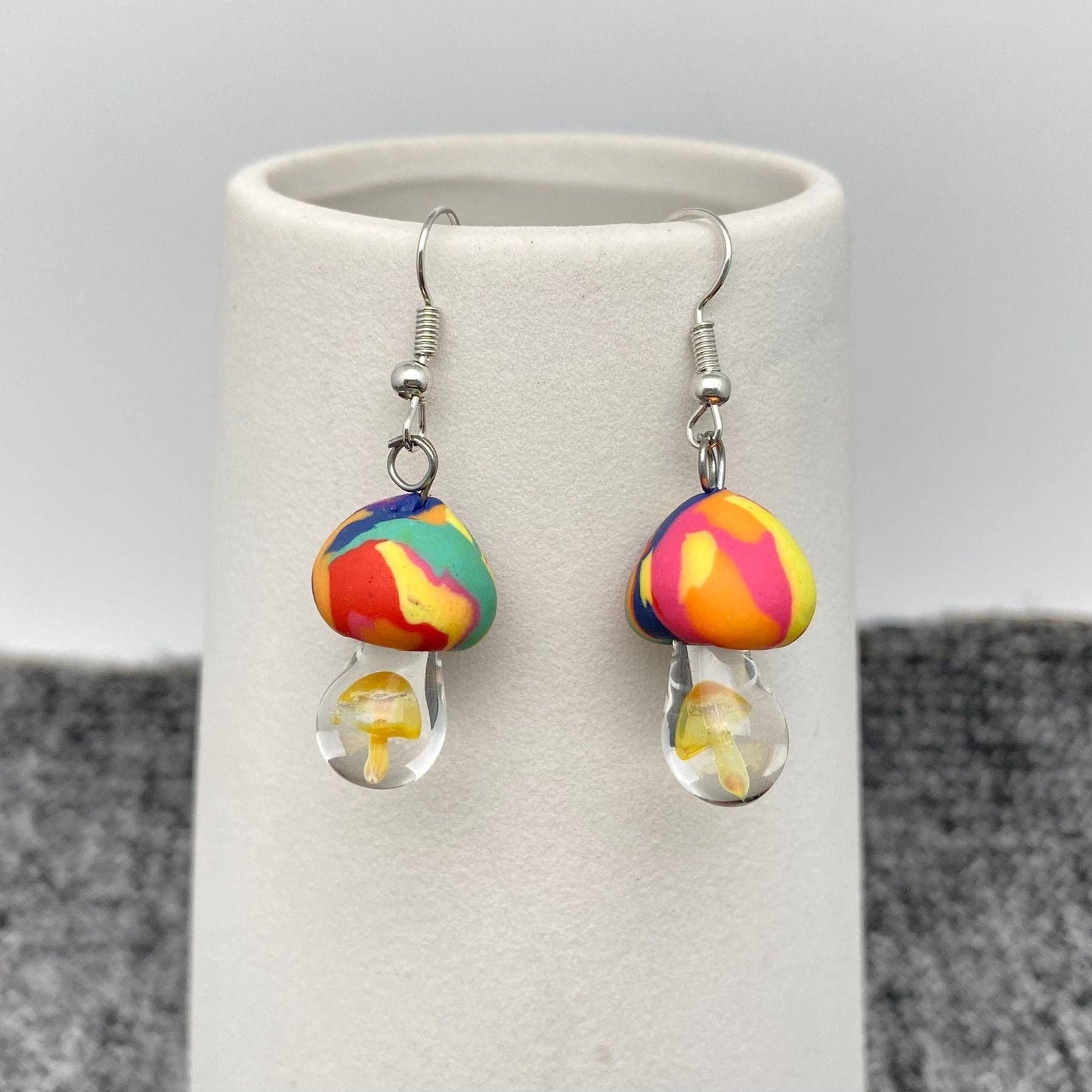 Multi-Style Polymer Clay & Glass Mushroom Charm Earrings